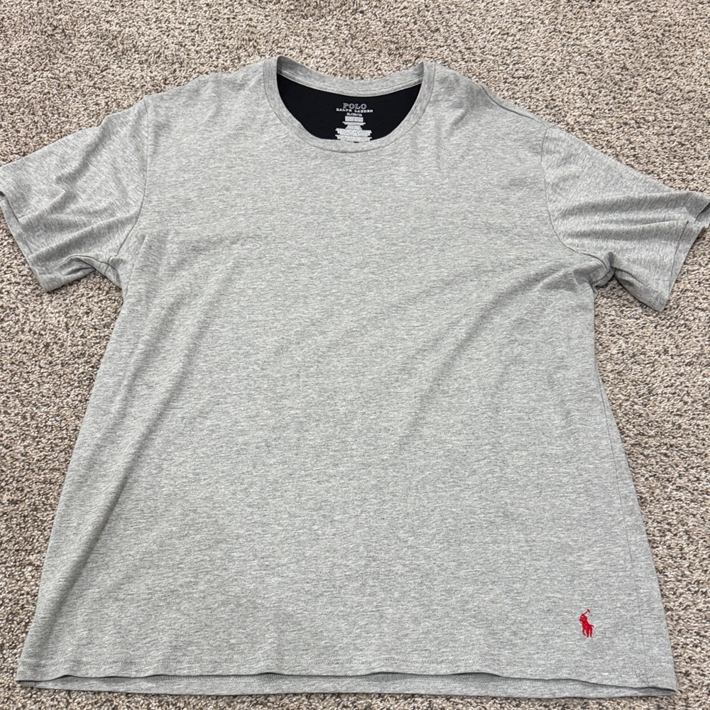 NWOT Polo Ralph Lauren Men's class cotton Crew Neck T-Shirt - Gray w/ red logo
